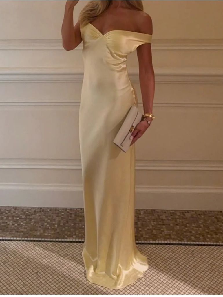 Women's Off-Shoulder Satin Gown In Pale Yellow